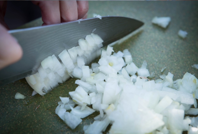 onion being chopped